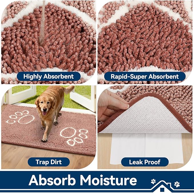 Bcoimo Super Absorbent Dog Door Mat, 48"*30" Anti Slip Mat for Muddy Paws, Pet Rugs for Dirty Paws Washable That Absorbs Moisture and Dirt, for Dog Cage and Pet Resting Carpet