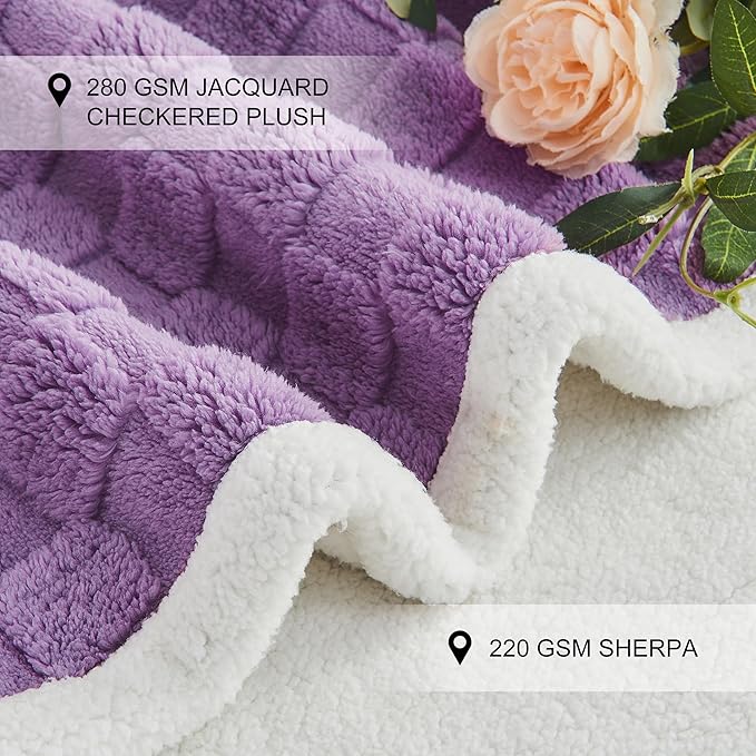 Yaning Checkered Waterproof Blanket for Bed Couch Sofa Car, Fluffy Soft Dog Blanket with 3D Jacquard Grid Pattern, Reversible Leakproof Pet Blankets for Dogs Cats Puppies, Dusty Purple, 60"x80"