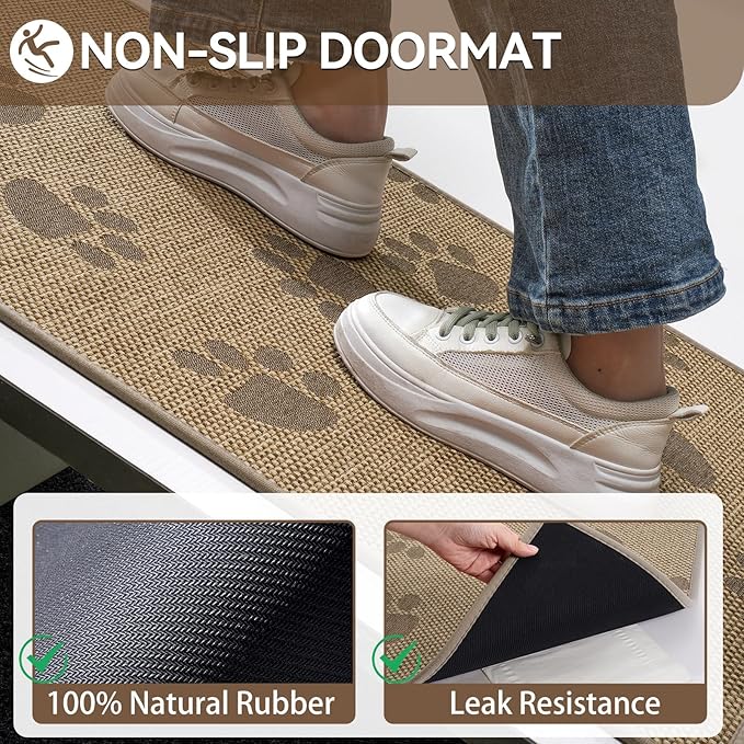 YDKGL Door Mat Indoor Entrance 17"x30", 0.16" Thin Paw Print Low Pile Doormat, Non Slip Welcome Mat, Trap Dirt and Moisture, Easy Clean, Brown