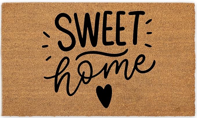 COCONIQ Coir Door Mats 17" X 30", Non-Slip Sturdy, PVC Backed Heavy Duty, Easy to Clean, Ideal for Door Entrance, Patio, Porch, Backyard, Garages, Sweet Home with Hearts
