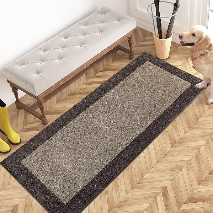 PURRUGS Dirt Trapping Door Mat 24" x 60", Non-Slip Machine Washable Entry Rug, Entrance Mat, Indoor Front Door Mat, Super Absorbent Entryway Rug for Muddy Shoes & Paws, Grayish Brown & Coffee