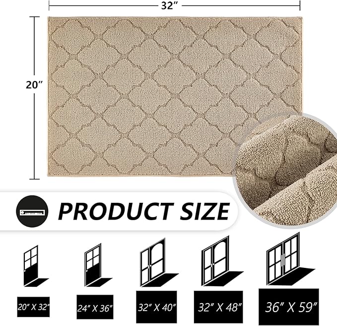 Timo Indoor Doormat, Front Door Mat 20"x32" Absorbent Rubber Backing Non Slip Door Mats, Machine Washable Resist Dirt Low Profile Entryway Rug, Front Door Rugs Indoor for Muddy Wet Shoes, Beige