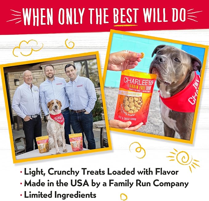 Charlee Bear Crunch Grain Free Dog Treats, Bacon and Blueberry, 8 Ounce Resealable Bag, Low Calorie Training Treats for Dogs, Limited Ingredient, Healthy, Crunchy Dog Snacks, Made in USA