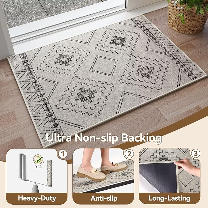 YDKGL Indoor Door Mat 20"x31",Beige Door Mats Indoor Entrance Dirt Resistant & Absorbent, Non-Slip Rubber Backing Front Door Mats,Washable Low-Profile Doormat for Entryway, Inside Home Entrance
