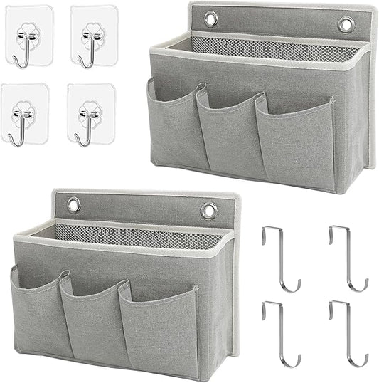 2-Pack Wall Hanging Organizer Bag/Hanging Baskets with Large Mesh Compartment & 3 Pockets，Over the Door Organizer Space Saving Storage for Bedroom,RV Camper, Closet (Gray -2 Pack)