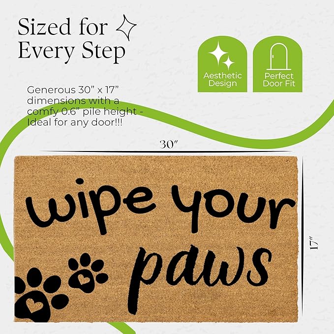 COCONIQ Coir Door Mats 17" X 30", Non-Slip Sturdy, PVC Backed Heavy Duty, Easy to Clean, Ideal for Door Entrance, Patio, Porch, Backyard, Garages, Wipe Your Paws