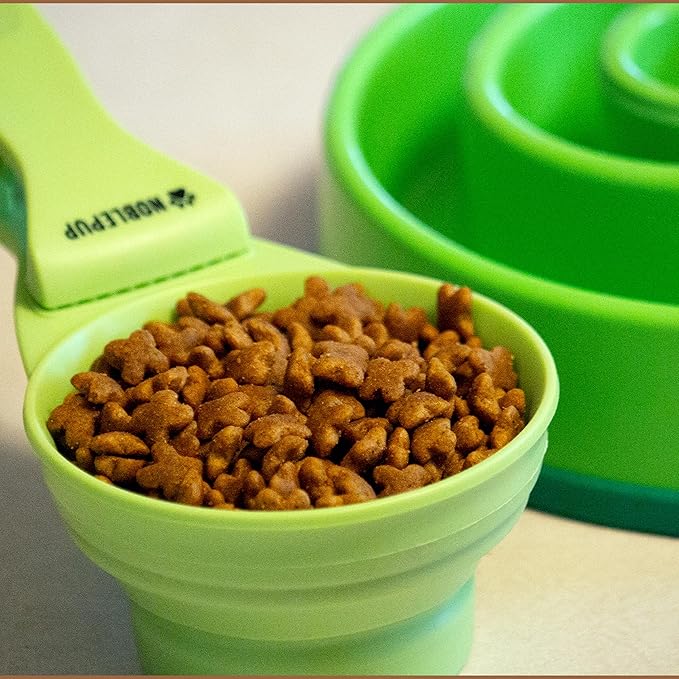 MeasureMate Pet Food Scoops with Bag Clip for Dog and Cat - 3-in-1 Multi-Function Collapsible Food Measuring Cup - 1 Cup Capacity, 8oz, Green - Dishwasher Safe