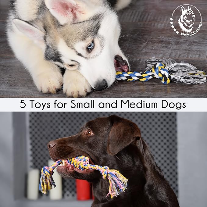 Pets&Goods Dog Rope Chew Toys – 5-Pack Durable Cotton Tug Toys for Puppies & Small/Medium Dogs – Dental Cleaning, Teething Relief, Washable & Safe Play