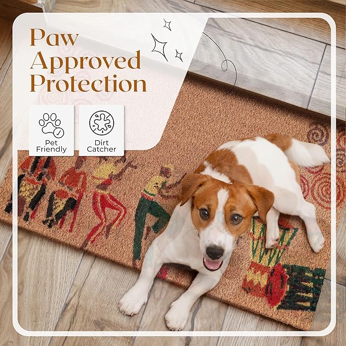 COCONIQ Coir Door Mats 17" X 30", Non-Slip Sturdy, PVC Backed Heavy Duty, Easy to Clean, Ideal for Door Entrance, Patio, Porch, Backyard, Garages, Joy of Music and Dance