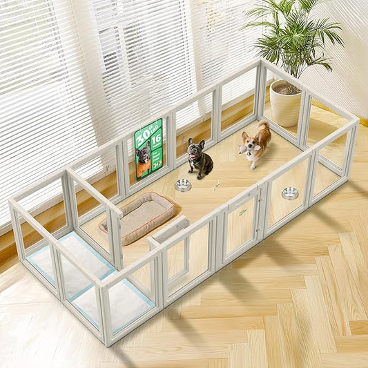 FXW AuraSpace Acrylic Indoor Dog Playpen for Small and Medium Dogs, 30 Inch, 16 Panels, White