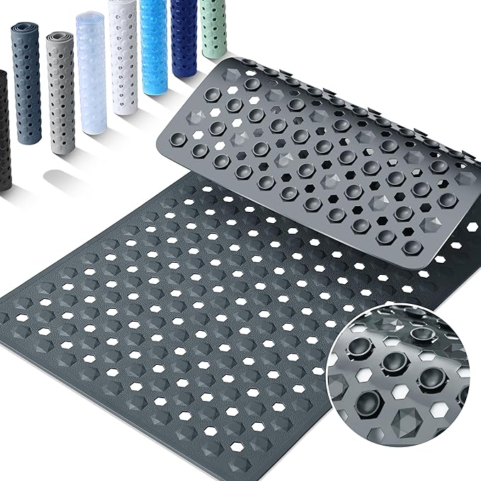 Yimobra Bath Tub Mat Non Slip, 34.5"x15.5" Long Shower Mat, Machine Washable Bathmat with Drain Holes and Suction Cups, Soft on Feet, Bathroom Essentials, Dark Grey