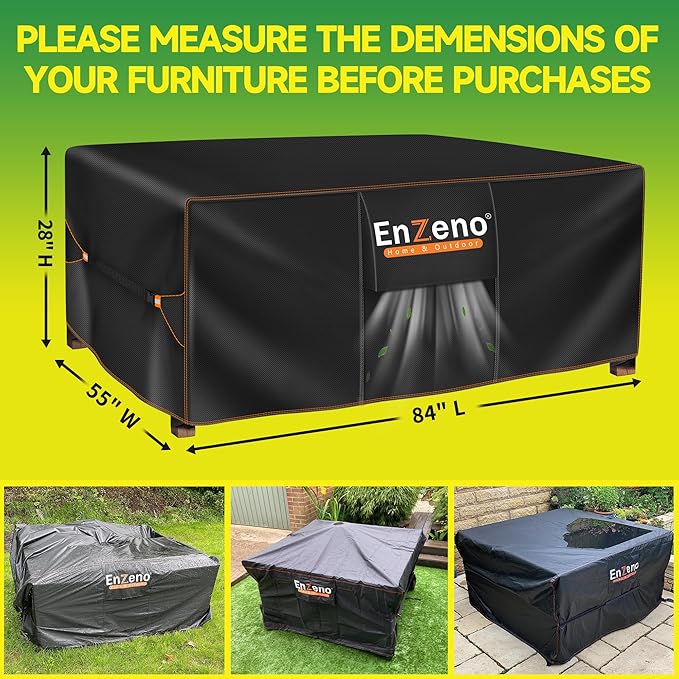 Enzeno Patio Furniture Set Cover,Outdoor Sectional Sofa Couch Set Covers Waterproof,Garden Dining Table Chair Set Cover Outside Rectangular Heavy Duty Weatherproof 84" L x 55" W x 28" H Black…