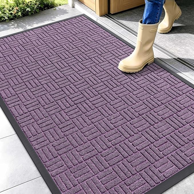 OLANLY Front Door Mat Outside Entrance 47x32, Absorbent, Heavy Duty Sturdy Natural Rubber Doormat Indoor Outdoor, Non-Slip, Stain and Fade Resistant, Low Profile Floor Mat for Entryway, Violet