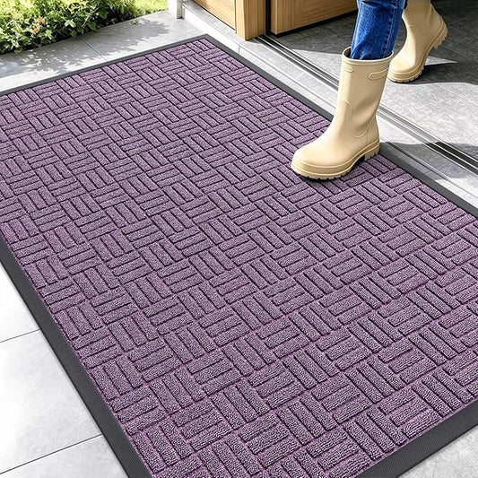 OLANLY Front Door Mat Outside Entrance 47x32, Absorbent, Heavy Duty Sturdy Natural Rubber Doormat Indoor Outdoor, Non-Slip, Stain and Fade Resistant, Low Profile Floor Mat for Entryway, Violet