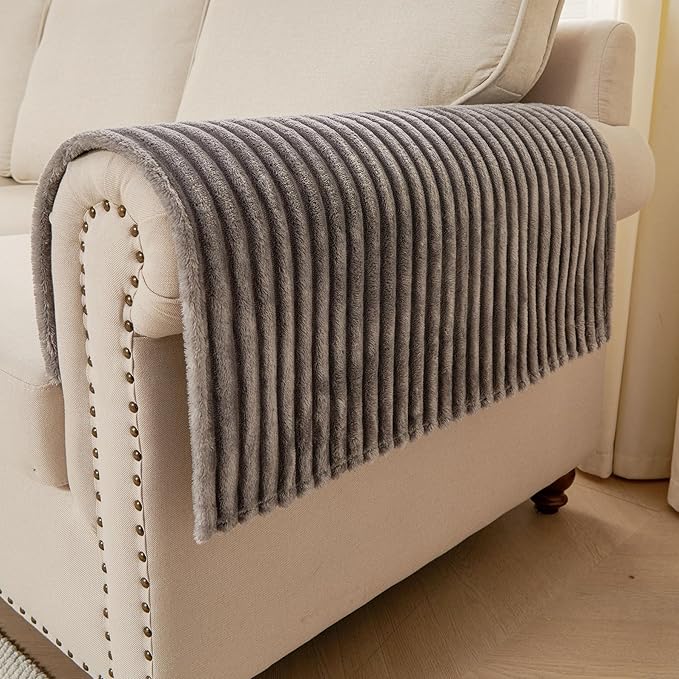 HAOMAIJIA Non-Slip Couch Armrest Covers for Sofa,Fuzzy Couch Arm Covers Set of 2,Washable Thick Soft Recliner Chair Arm Cover Protectors