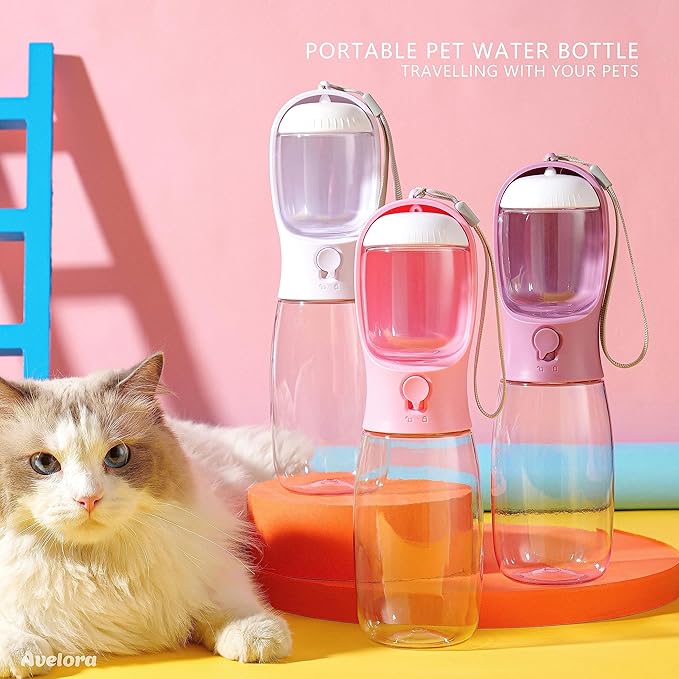 AVELORA Portable Dog Water Bottle with Food Container,15oz Leak-Proof Pet Water Dispenser for Dogs, Cats, Puppies,Built-in Activated Carbon Filter for Travel,Hiking, Walking,and Outdoor Activities