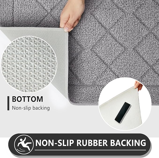 REFETONE Indoor Doormat, Front Back Door Mat 36"x60" Rubber Backing Non Slip Mats, Absorbent Washable Entrance Doormat for Entryway, Resist Dirt Low-Profile Inside Floor Mat for Muddy Shoes Light Grey