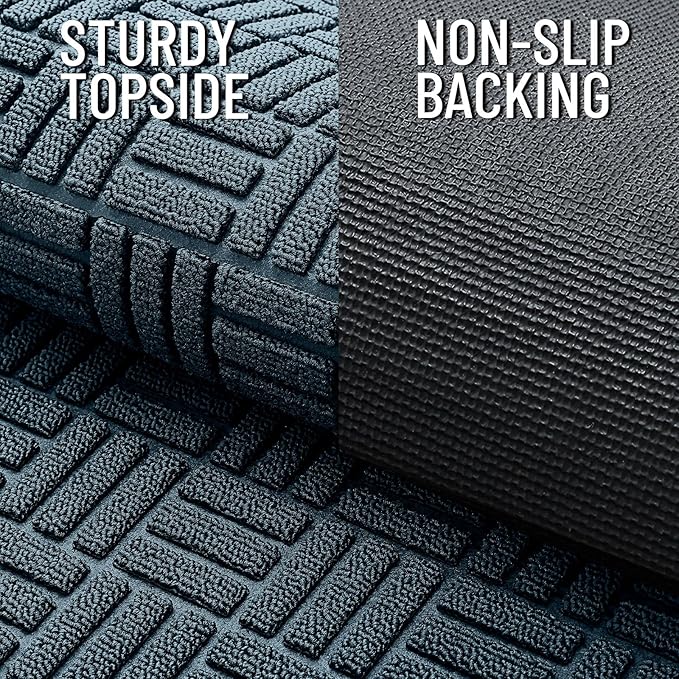 OLANLY Front Door Mat Outside Entrance 33x21, Absorbent, Heavy Duty Sturdy Natural Rubber Doormat Indoor Outdoor, Non-Slip, Stain and Fade Resistant, Low Profile Floor Mat for Entryway, Lake Blue
