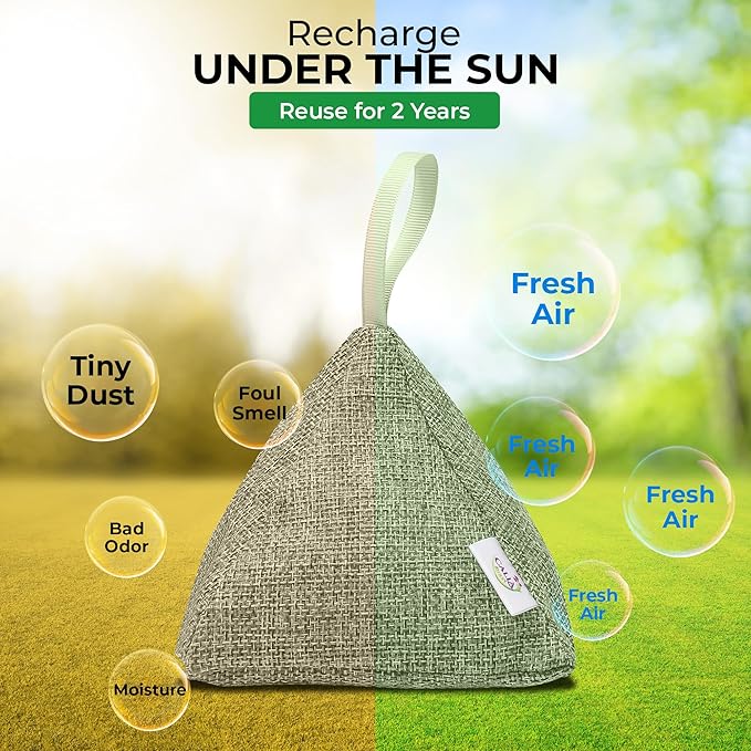 4 Pack Bamboo Charcoal Air Purifier Bags 200 Grams Each - Odor Absorber & Eliminator for Home, Car, Pets, Activated Charcoal Natural Freshener, Eco-Friendly & Reusable Designer Colors)