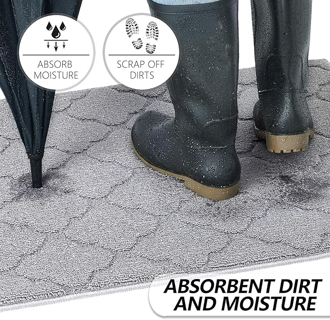 Timo Indoor Doormat, Front Door Mat 20"x32" Absorbent Rubber Backing Non Slip Door Mats, Machine Washable Resist Dirt Low Profile Entryway Rug, Front Door Rugs Indoor for Muddy Wet Shoes, Light Grey