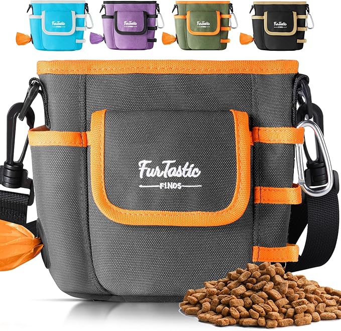 Upgraded Dog Treat Pouch with Quick-Release Magnetic Closure, 3-Way Wear Treat Bags, 900D Waterproof Fabric, 4 Storage Spaces, Treat Pouch for Pet Training Walking (Dark Grey)