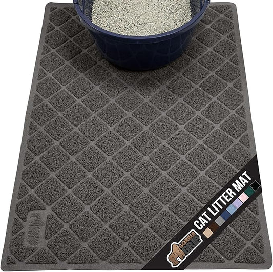 GORILLA GRIP Cat Litter Box Mat, 47x35, Water Resistant, US Designed Kitty Litter Trapping Mats, Easy to Clean, Scatter Control, Less Mess and Clean Floors, Kitten Supplies for Indoor Cats, Dark Gray