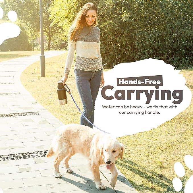 Stainless Steel Insulated Water Bottle with 2 Removable Water Bowls for Dogs – Leak-Proof Eco-Friendly Portable Dog Water Bottle - Travel Accessories for Dogs - 32oz - Black