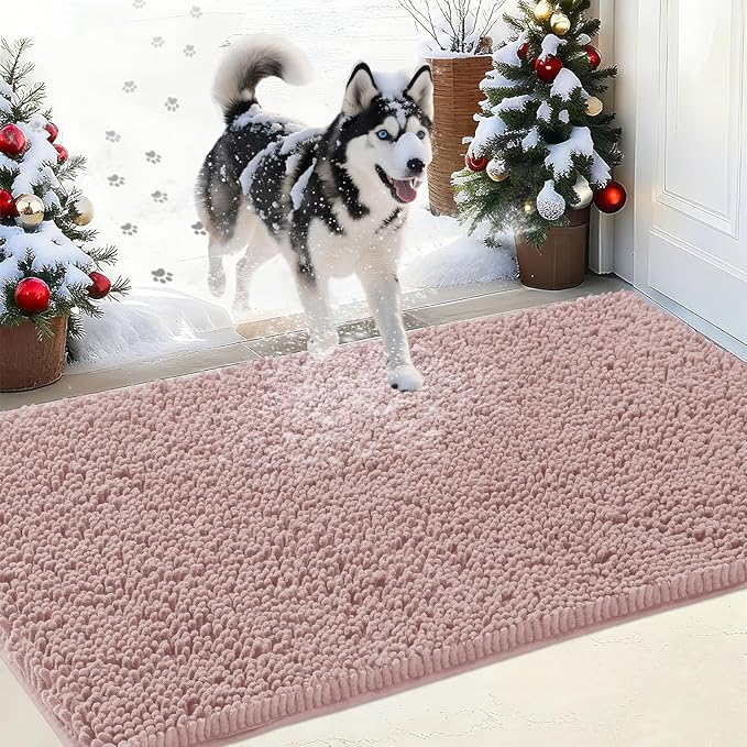 IM HOME Chenille Absorbent Outdoor Doormat 48" x 30", Washable Muddy Door Mats for Dog Non Slip Indoor Doormat Dog Mat for Muddy Paw Front Inside Doormats for Entryway Dusty Pink