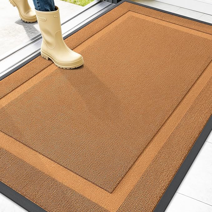 OLANLY Front Door Mat Indoor Outdoor Entrance, Waterproof All-Season, All-Weather Doormat, Sturdy Natural Rubber, Low Profile, Easy Clean Patio Porch Entryway Mat, 47x32, Tangerine Orange