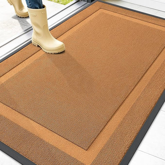 OLANLY Front Door Mat Indoor Outdoor Entrance, Waterproof All-Season, All-Weather Doormat, Sturdy Natural Rubber, Low Profile, Easy Clean Patio Porch Entryway Mat, 47x32, Tangerine Orange