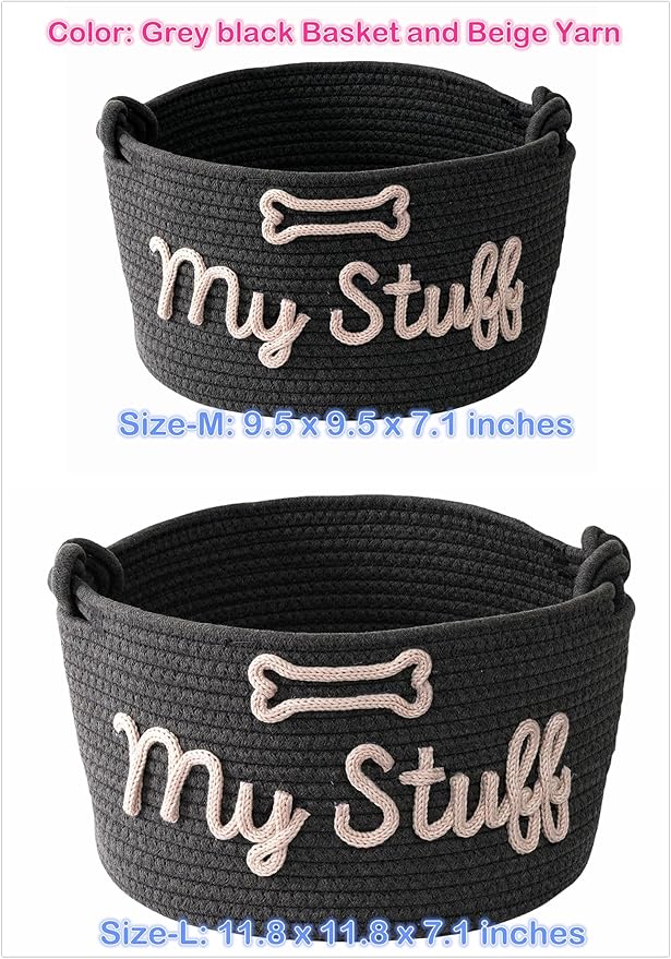 Personalized Dog Toy Basket with Pet Name, Puppy Toy Storage Organizer Custom Cotton Rope Basket Gift for Pet Dog or Cat (Pet Basket)