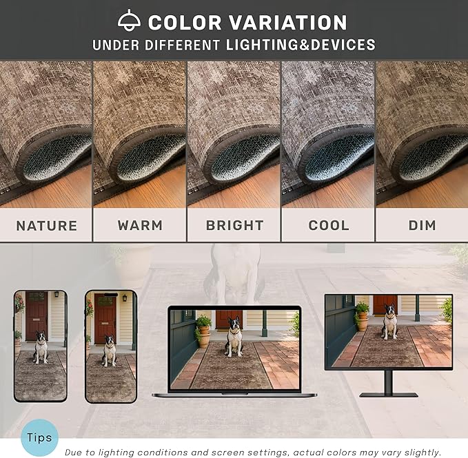 Boho Taupe Brown Living Room Rug 8x10 - Modern Vintage Traditional Eclectic Oriental Neutral, Washable Low Pile Non-Slip Extra Large Area Rugs for Dining Under Table Bedroom Lounge