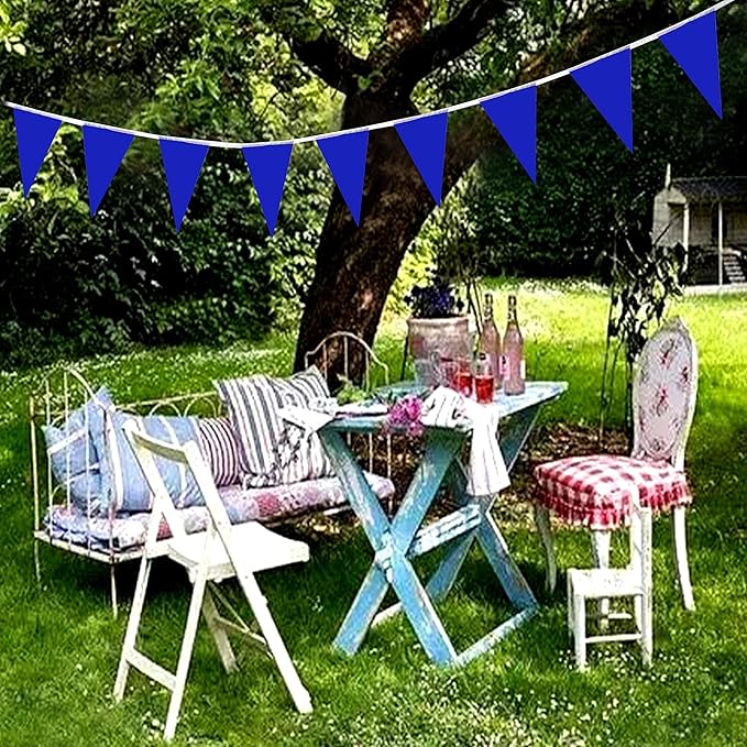 100 Feet Blue Pennant Banners Flags String Hanging Triangle Bunting Flags,Party Decorations for Grand Opening,Kids Birthday,Carnival,60 PCS