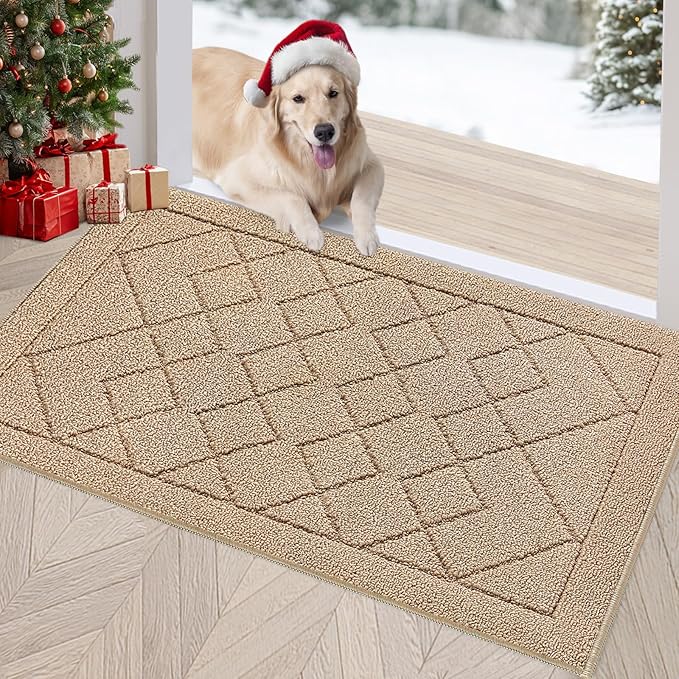 REFETONE Indoor Doormat, Front Back Door Mat 24"x36" Rubber Backing Non Slip Mats, Absorbent Washable Entrance Doormat for Entryway, Resist Dirt Low-Profile Inside Floor Mat for Muddy Shoes, Brown