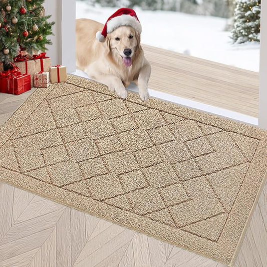 REFETONE Indoor Doormat, Front Back Door Mat 24"x36" Rubber Backing Non Slip Mats, Absorbent Washable Entrance Doormat for Entryway, Resist Dirt Low-Profile Inside Floor Mat for Muddy Shoes, Brown