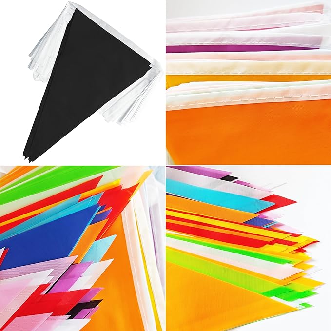 100 Feet Black Pennant Banner Flags, 60 Pcs DIY Flag for Birthday, Party, Shops, Outdoor and Indoor Decorations, Festival Celebration (Black)