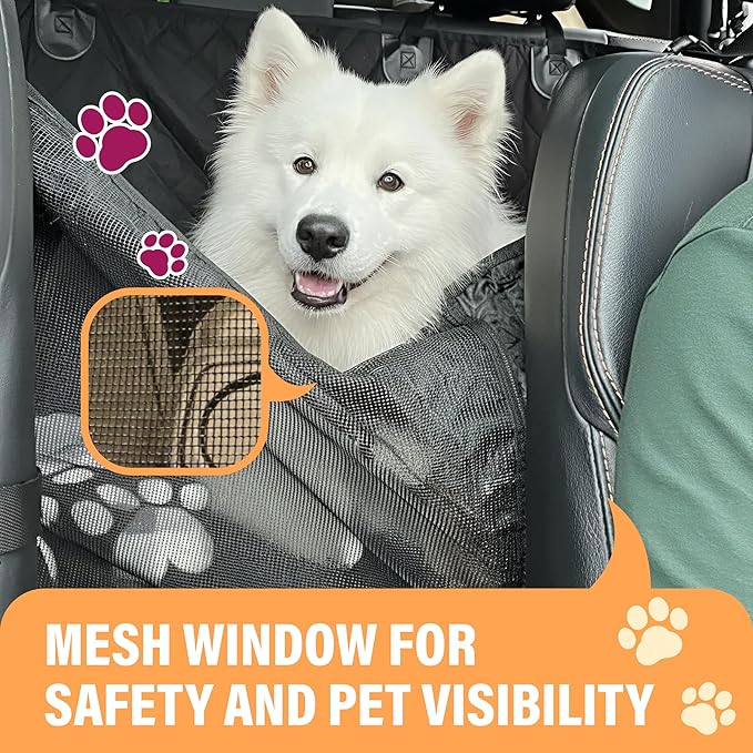 Active Pets Dog Car Seat Cover for Back Seat, Waterproof Pet Protection Hammock, SUV Truck Car Backseat Protector with Safety Features, XL, Black
