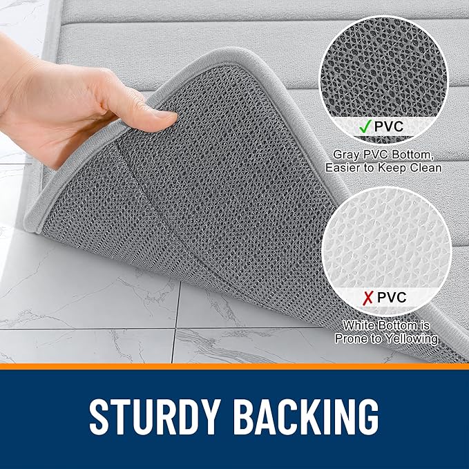 OLANLY Memory Foam Long Bathroom Rugs Runner 70x24, Super Soft Absorbent Bath Mat, Quick Dry, Machine Washable Shower Floor Rugs, Bathmat Carpet, Bathroom Home Decor Accessories, Light Gray