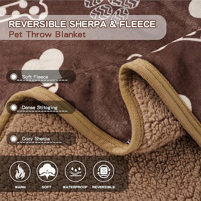 CAPT.SNOOZE Waterproof Dog Blankets Pet Blanket, 30"x40" Cat Blanket for Indoor Cats, Soft Fluffy Sofa Car Bed Protector, Reversible Sherpa Fleece Puppy Blanket for Small Medium Dogs (Chocolate)