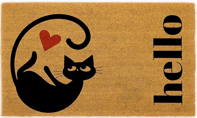 COCONIQ Coir Door Mats 17" X 30", Non-Slip Sturdy, PVC Backed Heavy Duty, Easy to Clean, Ideal for Door Entrance, Patio, Porch, Backyard, Garages, Love of Cats, A Hello