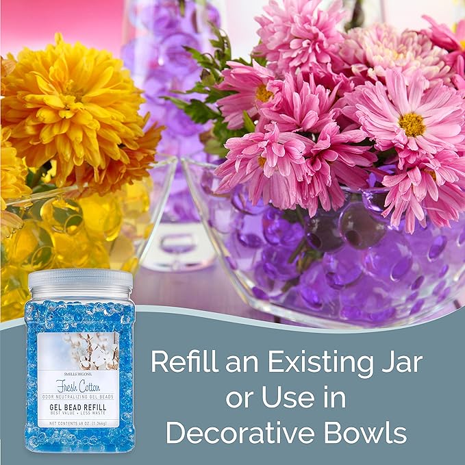 SMELLS BEGONE 48 oz Odor Eliminator Gel Bead Refill - Eliminates Odors from Bathrooms, Cars, Boats, RVs & Pet Areas - Made with Essential Oils - Fresh Cotton Scent