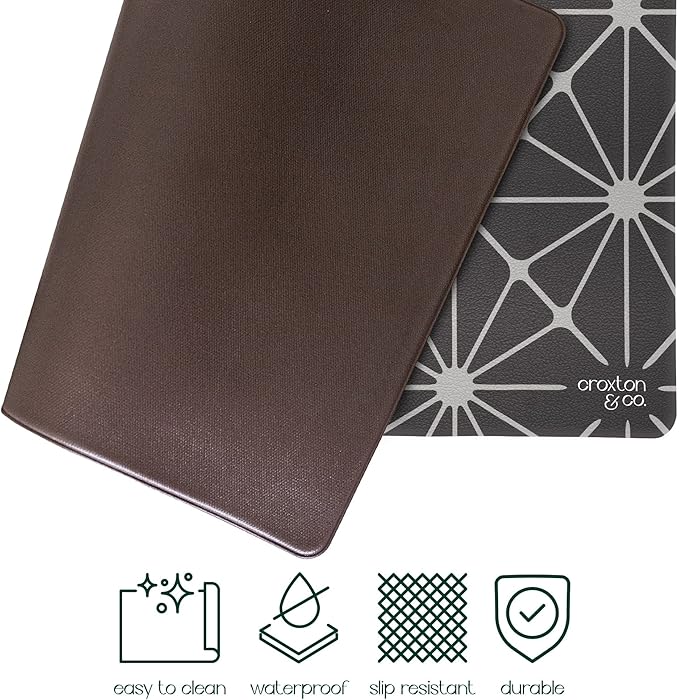 CROXTON & CO. Non-Slip Faux Leather Pet Feeding Mat for Dog Bowls | Large Bowl Mat for Food and Water | Durable, Easy-to-Clean Pet Food Mat for Floors | Size: 16.5"x18"