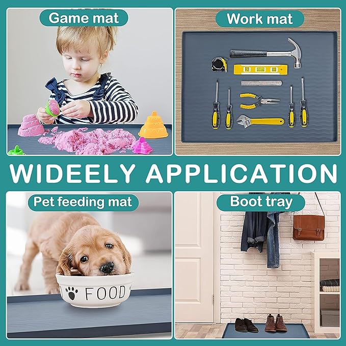 URMONA Waterproof Silicone Under Sink Mat 16'' x 10'' Shelf Liner for Kitchen and Bathroom, Cabinet and Counter Protector, Storage and Organizers, Litter Mat, Pet Cat Puppy Essentials(Navy)