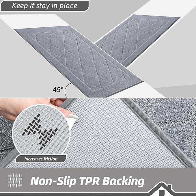 BEQHAUSE Dirt Trapper Door Mat 32" x 48", Doormat Non-Slip Entryway Rugs Washable, Dog Door Mat Stain Resistant and Absorbent Welcome Floor Mat for Front Back Door, Mud Wet Shoes & Paws, Grey