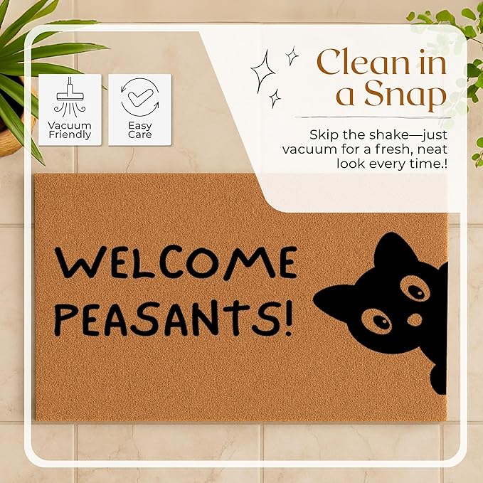 COCONIQ Coir Door Mats 17" X 30", Non-Slip Sturdy, PVC Backed Heavy Duty, Easy to Clean, Ideal for Door Entrance, Patio, Porch, Backyard, Garages, Sneaky Welcome Peasants