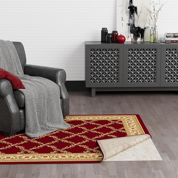 Ottomanson 4' x 7'8" Non-Slip Rug Pad Gripper 1/12 Inch Ultra Thin Dual Surface Felt + Rubber Gripper - Safe for All Floors, Cream