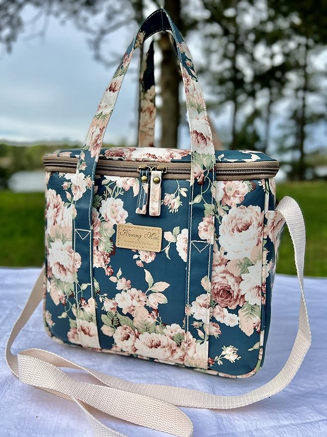 Kwang Min Insulated Insulated Cooler Bag,Reusable Large Lunch Bag for Women, Great for Outdoors,Camping,Party,Premium Quality,Adjustable Strap,Foldable