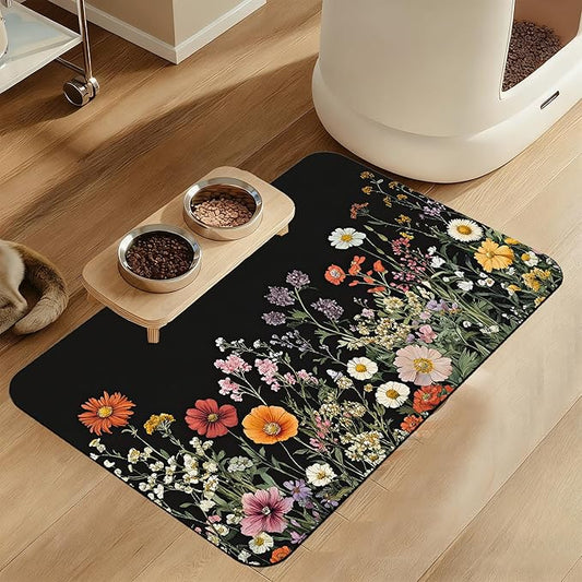Vintage Wild Herbs Dog Cat Food Mat–Christmas Stocking Absorbent Waterproof Placemat for Food and Water Bowls, Non Slip Rubber Backing, Feeding Mat for Clean Floors 16"x24"