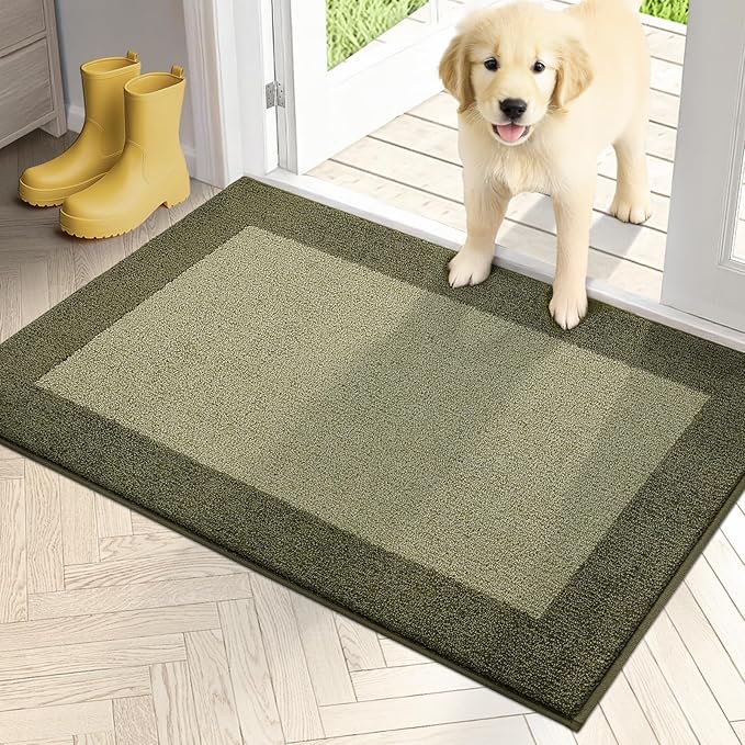 PURRUGS Dirt Trapping Door Mat 24" x 36", Non-Slip Machine Washable Entry Rug, Entrance Mat, Indoor Front Door Mat, Super Absorbent Entryway Rug for Muddy Shoes & Paws, Budding Green & Sage Green
