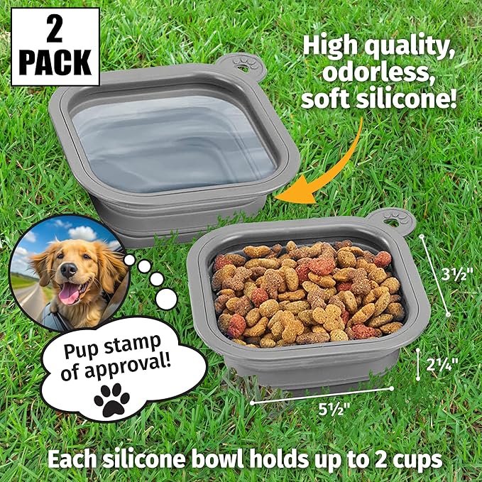 Mobile Dog Gear Small Collapsible Dog Water Bowls for Travel (Set of 2, 2 Cups Each) - Portable Foldable Bowl for Feeding Pets, Cats & Dogs - Easy to Clean Silicone Dish, Great for Camping & Traveling
